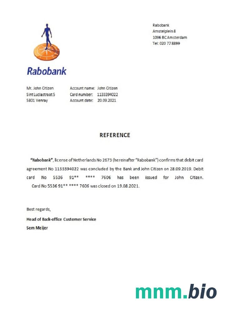 Przykład zamknięcia Rabobank w Holandii w formatach Word i PDF